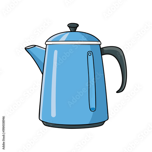 Classic blue enamel camping coffee pot with handle and spout for brewing hot beverages outdoors