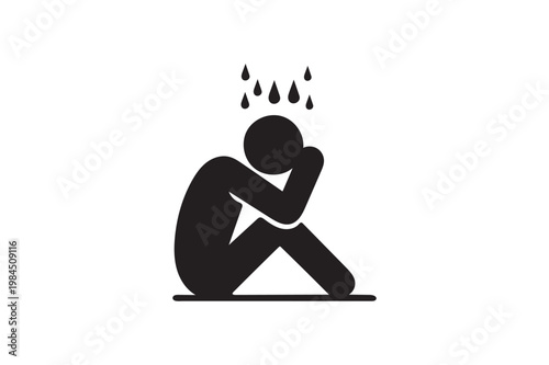 Sad person silhouette on white background.