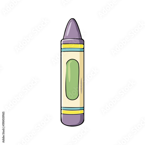 Purple Crayon with Colorful Stripes and Green Label Illustration