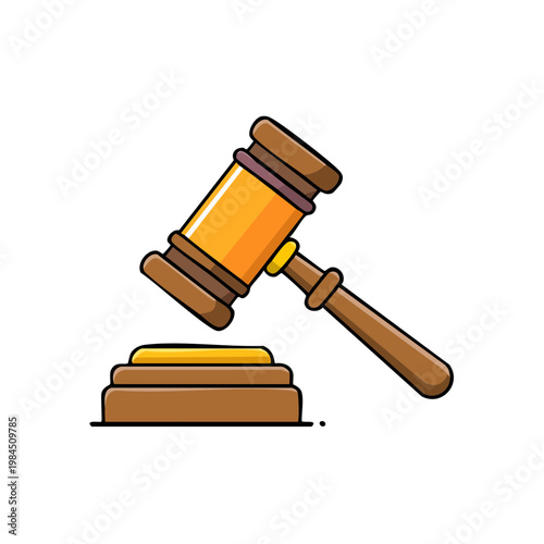 Cartoon Gavel and Sounding Block Symbolizing Justice Law and Courtroom Decisions