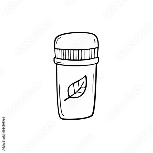Hand drawn illustration of a natural deodorant stick with a leaf symbol