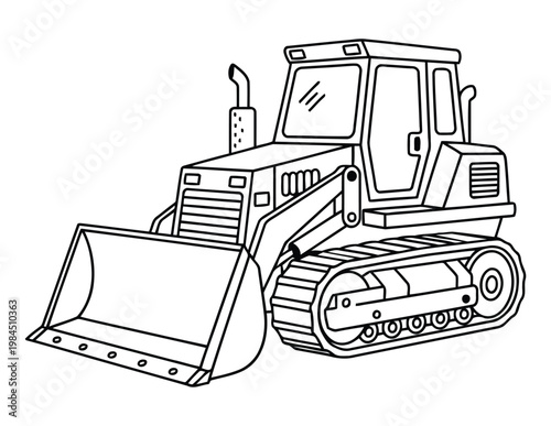 Bulldozer construction vehicle with front blade on tracks coloring page illustration