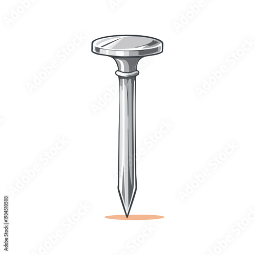 Close Up Metal Nail with Round Head and Sharp Point Isolated on White