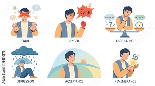 Mental Health Illustration Set for Anxiety Support and Stress Coping Mechanisms