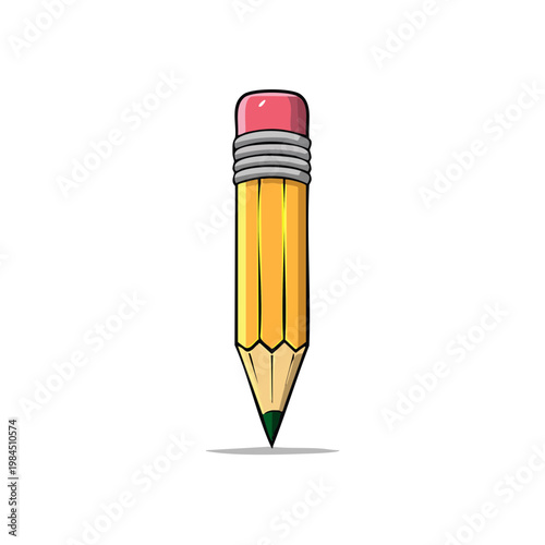 Bright yellow sharpened pencil with pink eraser and graphite tip