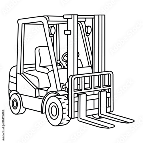 Forklift industrial vehicle with lifting forks in clean outline coloring page illustration