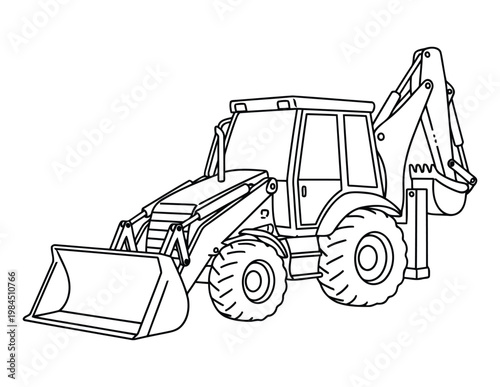  Backhoe loader construction vehicle coloring page clean outline illustration