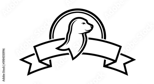 dog head silhouette with ribbon and rainbow