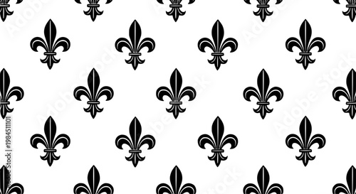 Classic Fleur-de-Lis Seamless Pattern Vector Ornamental Black White Background Design