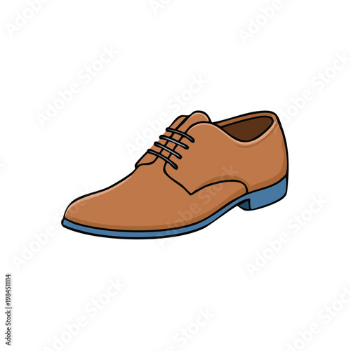 Classic brown leather oxford shoe with blue sole and black laces for formal occasions