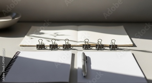 Office supplies on a desk.