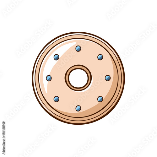 Drawn sweet doughnut with light brown glaze and blue candy decorations isolated on white