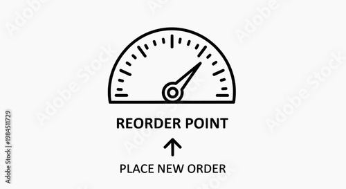 A reorder point illustration shows a speedometer near maximum with text below.