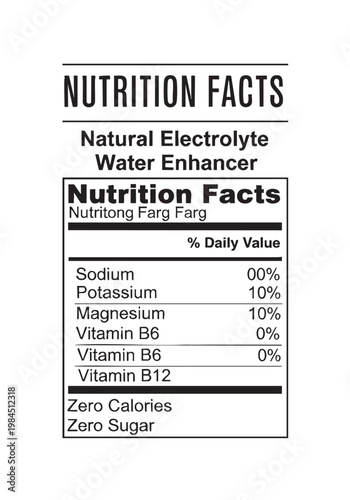 Displaying nutrition facts for electrolyte water enhancer on transparent background cut out isolated illustration on transparent background layout