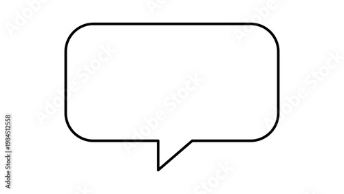 Minimalist black line vector icon of a rounded rectangular chat bubble on a white background. This speech bubble illustration features an editable stroke for customizable line weight and design.