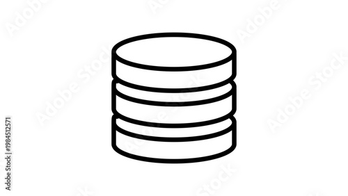 Minimalist Coin Stack Vector Icon with Editable Stroke. Clean black line illustration of a vertical stack of coins or database storage symbol on white background. Scalable and customizable graphic.