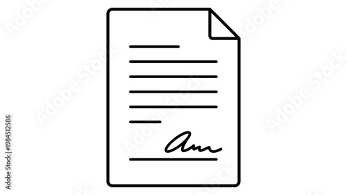 Cuadro en lienzo Minimalist black line vector icon of a signed contract document on a white background