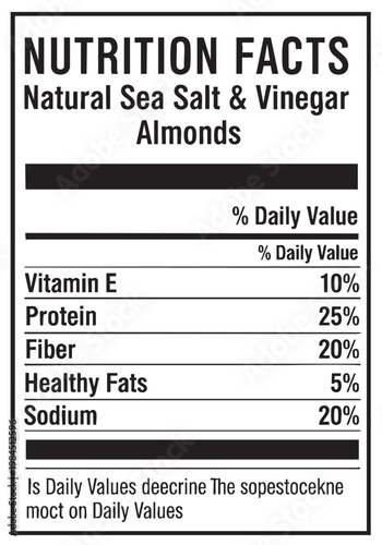 Nutrition facts label for sea salt vinegar almonds on transparent background. cut out isolated illustration on transparent background layout