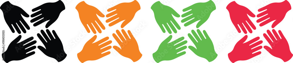 Obraz premium Four colorful handprints arranged in an x-shape symbolizing unity and diversity