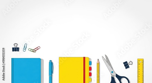 Stationery Supplies Arranged on White Surface.