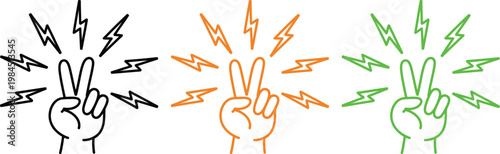 Hand gestures radiating energy in different colored visual styles