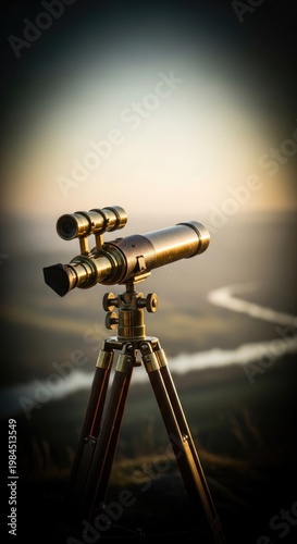 Vintage Telescope on Tripod Captures Distant Views.