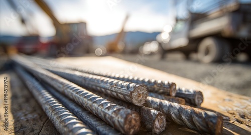 Steel reinforcement bars on a construction site