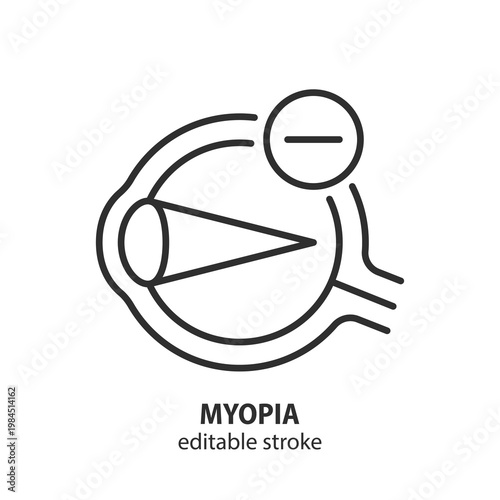 Myopia line icon. Ophthalmology medical vector symbol for vision problem, optical health checkup and eye clinic. Editable stroke.