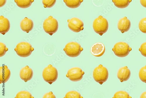 A pattern of lemons on a green background