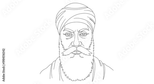 line drawing of a man with a turban and beard