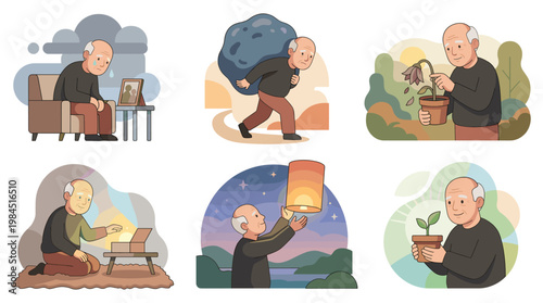 Canvas Print Elderly man coping with anxiety through therapy and relaxation techniques