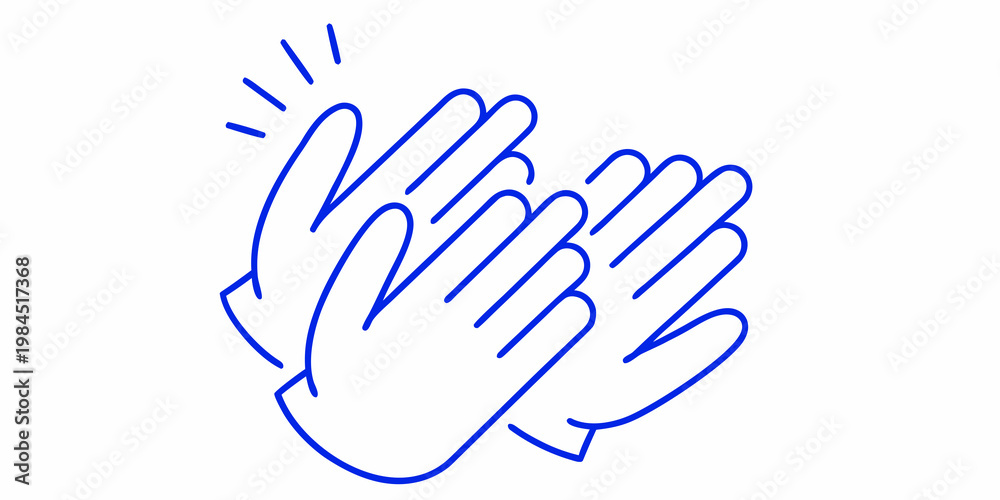 Fototapeta premium A simple blue line drawing depicts two hands clapping together