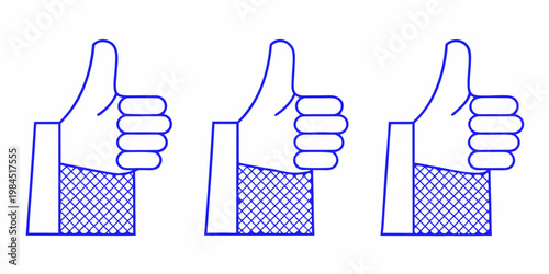 Three blue line art thumbs up icons displayed in a row