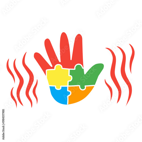 colorful autistic puzzle hands shaking