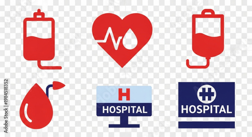 Medical Icons Representing Health Care and Blood Transfusion.