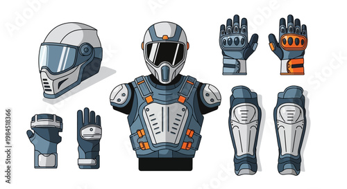 Futuristic Sci-Fi Armor Set: Helmet, Chestplate, Gloves, and Shin Guards