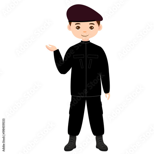 Male Prison Guard Explaining Gesture Open Hand Character