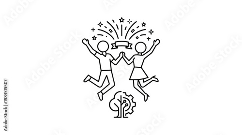 Joyful Couple Celebrating Success with Fireworks