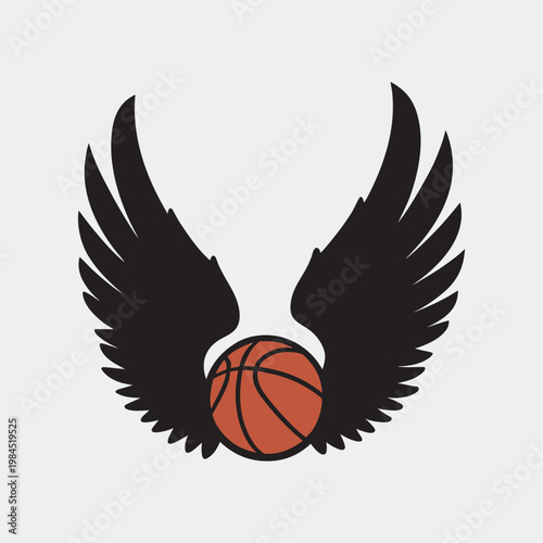 Basketball with Black Wings Mascot Symbol for Sports Team Branding Vector Illustration.