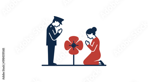 People Paying Respect to Remembrance Poppy