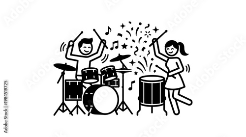 Joyful Musicians Playing Drums and Celebrating