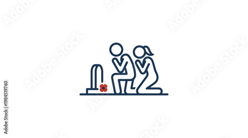 Grieving Couple at a Tombstone in Memorial