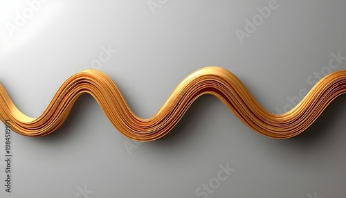 A wavy golden sculpture against a gray background