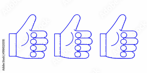 Three blue line drawing thumbs up symbols in a row