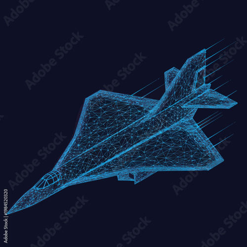 Futuristic Stealth Fighter Jet Wireframe Design.
