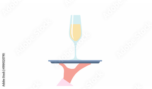 Champagne glass on tray flat vector minimal luxury drink concept for dolce vita food branding design