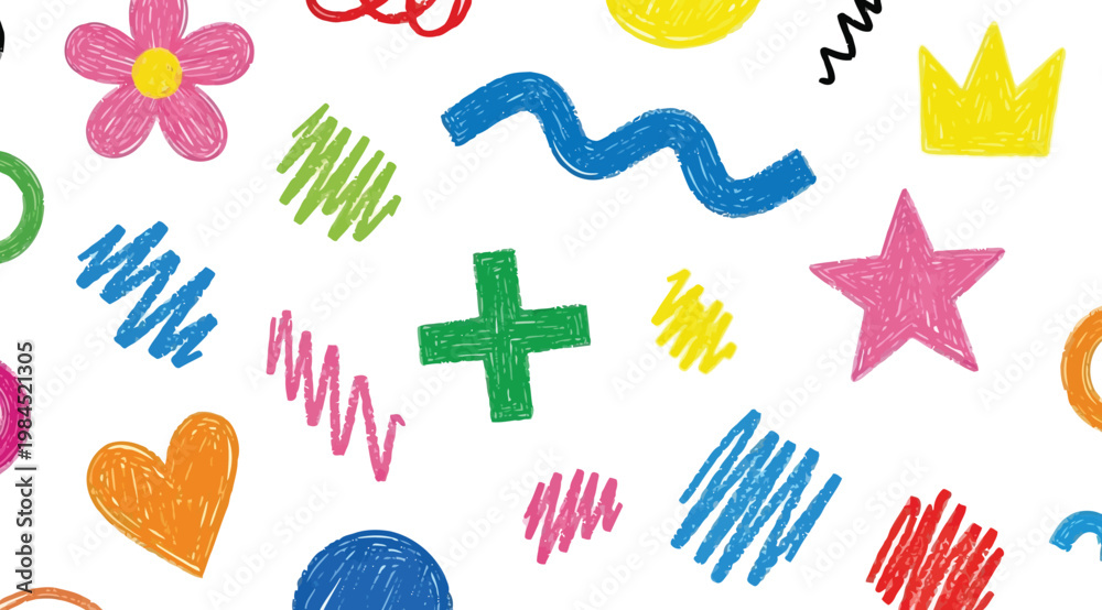 Fototapeta premium Hand drawn doodle elements set, colorful scribbles, shapes, and symbols