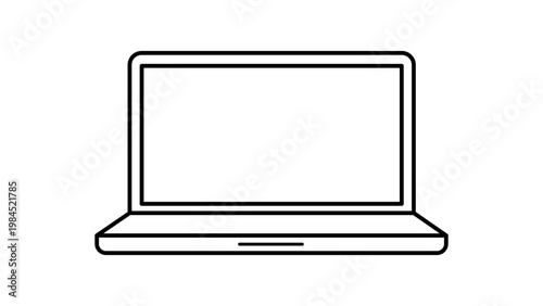 Minimalist Open Laptop Computer Vector Icon with Editable Stroke. A clean black line illustration on a white background, perfect for web design, technology concepts, and business presentations.
