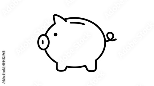 Minimalist Piggy Bank Vector Icon with Editable Stroke. Simple Black Line Art Illustration of a Round Piggy Bank for Savings, Finance, and Banking Concepts. Scalable Outline Design on White.