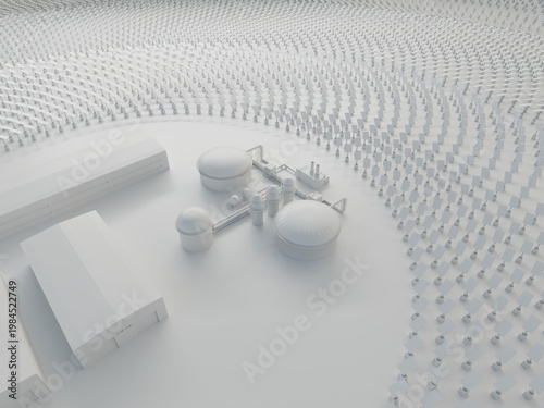 Circular array of solar panels. Abstract concept, 3d render.